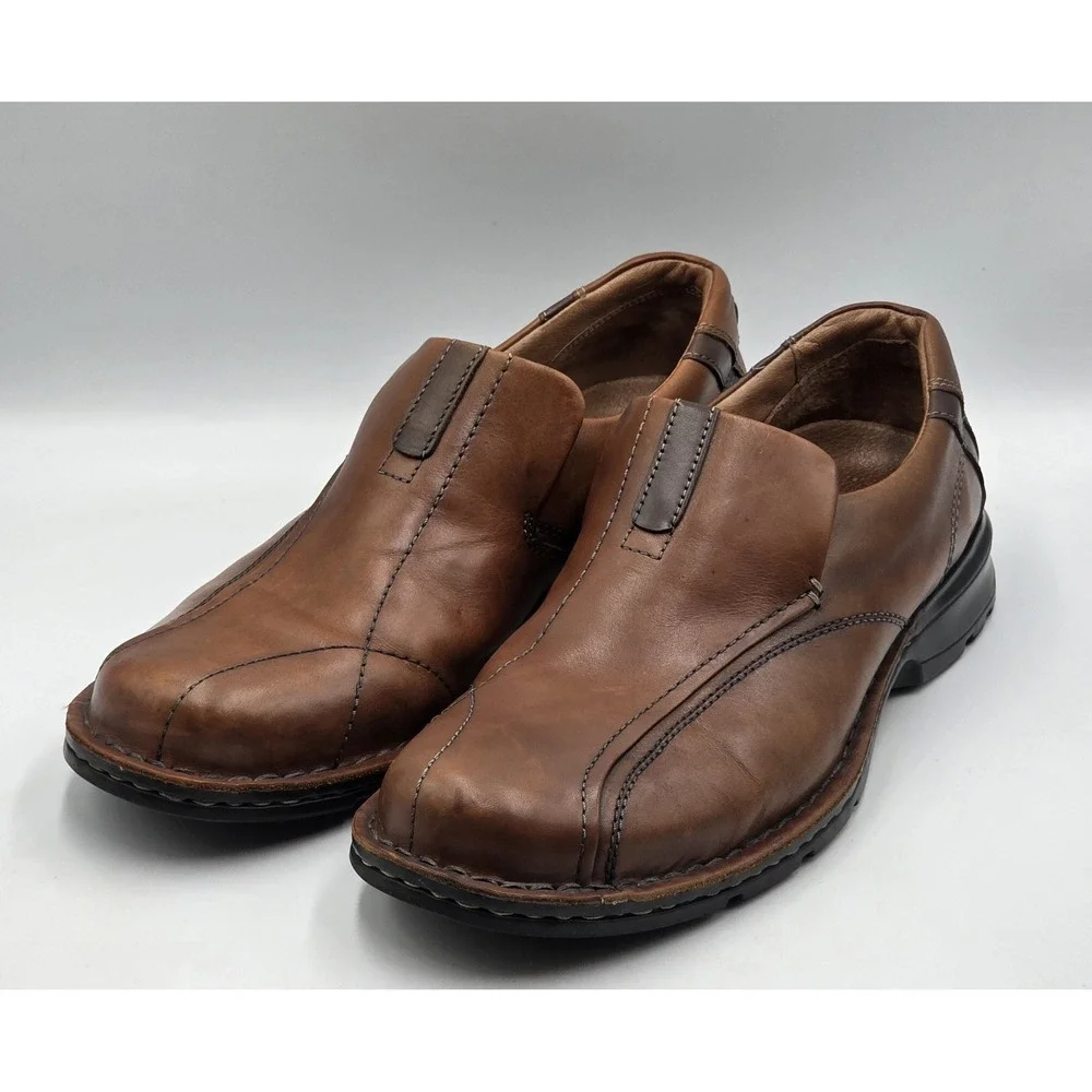 Clarks Escalade 70846 Mens 12M Brown Leather Slip On Loafers Comfort Dress Shoes